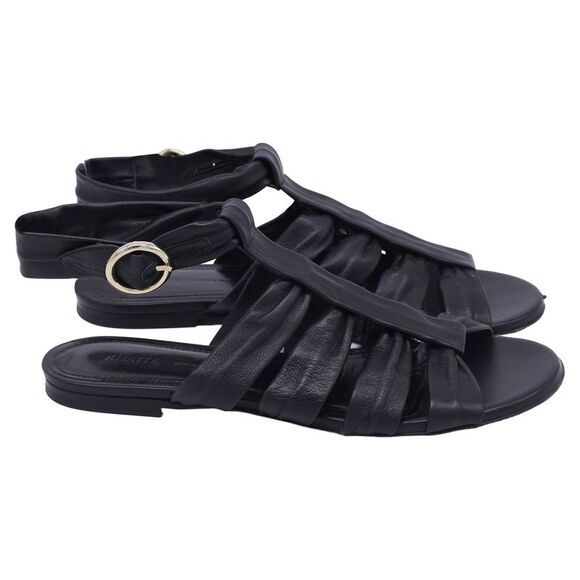 KHAITE Shoes - Khaite Perth Flat Sandals in Black Lambskin Leather